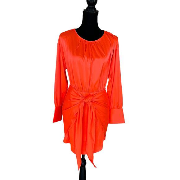 Steve Madden Orange Satin Mini Dress Size 2 Cocktail Ruched Wrap Revolve $79 NEW - Picture 4 of 9